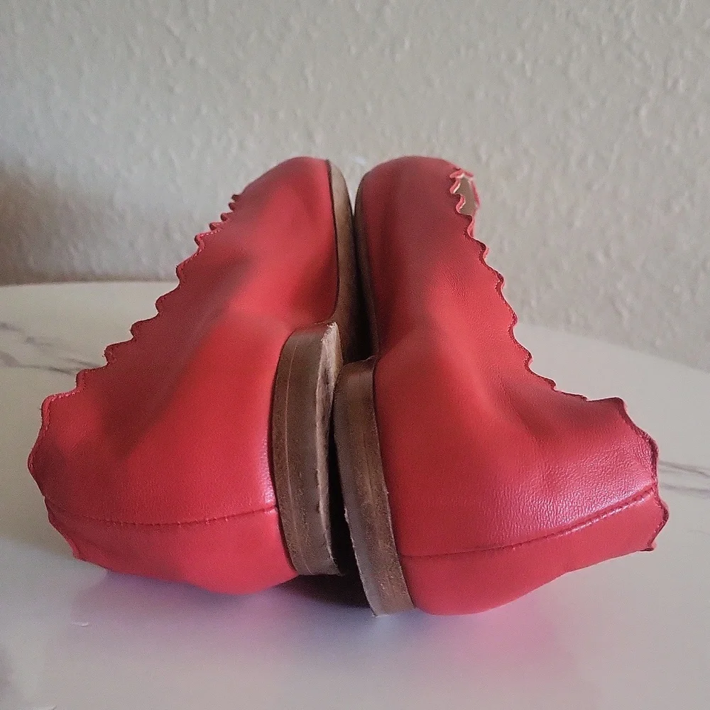 CHLOE Lauren Salmon Scalloped Ballerina Leather slippers Flat Shoes
